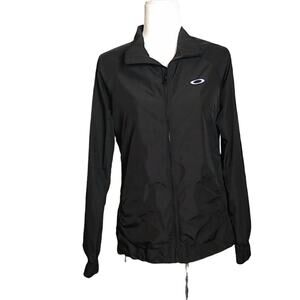 Oakley Womens SZ Small Black Full Zip Windbreaker Jacket Coat Lightweight Golf